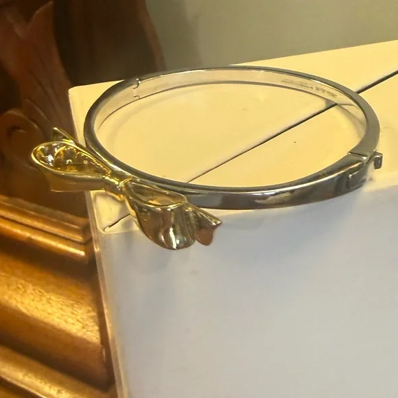 kate spade Love Notes Two-Tone Bow Bangle Hinged Bracelet - Silver and Gold - Picture 4 of 7